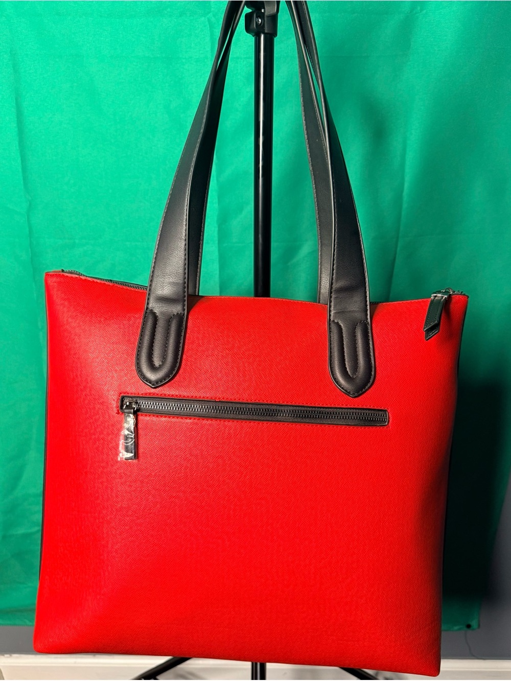 Red Leather Tote Bag with Black Handles - Picture 2 of 13